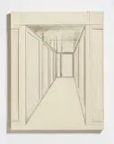 Christo, Corridor Store Front, Project, 2-teilige Serigraphie und Offsetlithographie, aufklappbar, das vordere Blatt ausgestanzt und auf Plexiglas aufgezogen, das hintere Blatt auf Holztafel