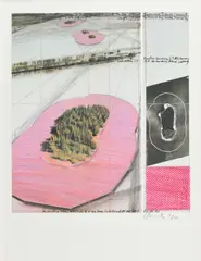 Surrounded Islands, Project for Biscayne Bay, Greater Miami, Floria by Christo, 1985, Farboffset und Kunststoffcollage auf leichtem Karton, sold Aug 2019