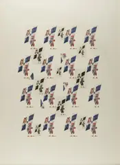 Thierry Renard, Dimanche et jours de fête, 1991, Druckgrafiken auf Karton und Folie, collagiert auf Velin