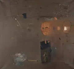 Douglas Swan, "Terracota Head, rags in a Studio", 1991, Öl und Leinwandstücke auf Leinwand