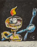 Walter Dahn, Ohne Titel, 1983, Mischtechnik und Sprühfarbe auf Nessel