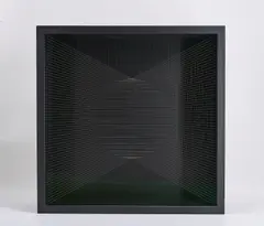 Robbert de Goede, "Why search for light in the darkness", 2014, Acrylfäden in Holzkasten