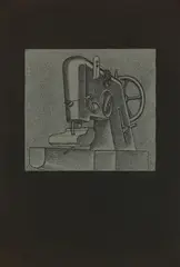 Konrad Klapheck, Inquisition (früher: Große Nähmaschine), 1974, Farbradierung (Hochdruck) auf schwarzem Bütten