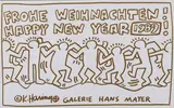 Keith Haring, Frohe Weihnachten! Happy New Year 1989, 1989, Farbserigrafie auf Pergamentpapier