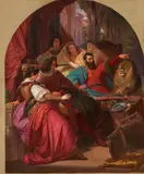 August Ferdinand Hopfgarten, Literarische Szene (aus dem Decameron?), Öl auf Leinwand