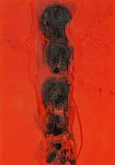 "Kaskade" by Otto Piene, 1999, Mischtechnik (Feuergouache) auf strukturiertem, rotgestrichenem Karton, sold Jun 2021
