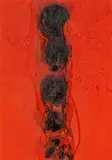 Otto Piene, "Kaskade", 1999, Mischtechnik (Feuergouache) auf strukturiertem, rotgestrichenem Karton