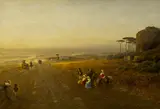 Albert Flamm, Landschaft mit Figuren auf der Via Appia, Öl auf Leinwand