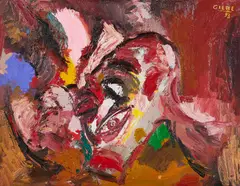 Kopf by Hubertus Giebe, 1993, Öl auf Karton, sold Jun 2021