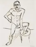 Max Beckmann, Stehender männlicher Akt mit Brille, 1919, Kaltnadelradierung auf Velin