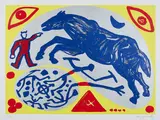 Pferd und der Mongole by A. R. Penck, 1996, Farbserigrafie auf Bütten, sold Jun 2021