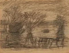 Überschwemmte Wiesen bei Fischerhude by Otto Modersohn, Um 1940-1942, Kreide und Kohle auf Velin, sold Sep 2021