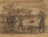 Otto Modersohn, Überschwemmte Wiesen bei Fischerhude, Um 1940-1942, Kreide und Kohle auf Velin