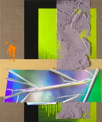 Anselm Reyle, Ohne Titel, 2020, Mischtechnik auf Sackleinen