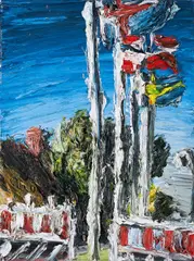 Christopher Lehmpfuhl, Skandinavische Flaggen in Rosenkranz, 2020, Acryl auf Leinwand