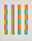 Max Bill, 4 vertikale Streifen mit 4 variablen Farben, 1972, Farbserigrafie auf Velin