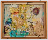Dieter Roth, "O.-Konfektbild", Um 1970-75, Staniolverpackte Schokoladenfiguren und Kaltleim, gepresst auf Leinwand, mit Ölfarbe überarbeitet, in Objektkasten
