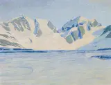 Erich Erler, Sonniger Wintertag auf einem Alpengletscher, Öl auf Leinwand