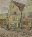 Paul Paeschke, Straßenszene, Öl auf Karton