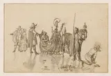 Adriaen van de Venne, Eisvergnügen, Federzeichnung über schwarzem Stift, laviert auf Papier