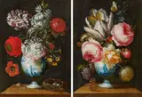 Johann Careel, Zwei Gemälde: Blumenstillleben mit Schmetterling / Blumenstillleben mit Schnecke und Vogelnest, Jeweils Öl auf Leinwand