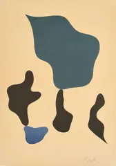 Composition mit fünf Formen by Jean Arp, 1964, Farbserigrafie auf BFK RIVES (Wasserzeichen), sold Apr 2022