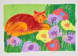 Walasse Ting, Ohne Titel (Katze), 1981, Farblithografie auf Arches (Wasserzeichen)