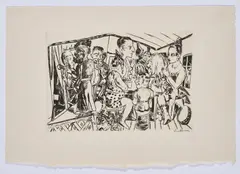 Max Beckmann, Hinter den Kulissen (Aus: Der Jahrmarkt), 1921, Kaltnadel auf Japan