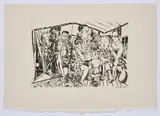 Max Beckmann, Hinter den Kulissen (Aus: Der Jahrmarkt), 1921, Kaltnadel auf Japan