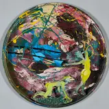 Horst Gläsker, "Palettenverwertung. Mann spürt Frau auf", 1982/83, Öl auf Kartonschnitt über metallener Malerpalette