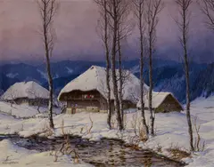 Karl Hauptmann, "Alter Hof im kleinen Wiesental", Öl auf Holz