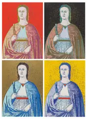Saint Apolonia by Andy Warhol, 1984, Jeweils: Farbserigrafie auf Essex Offset Kid Finis, sold Dec 2021