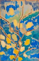 Ohne Titel (Gelbe Blätter) by Siegward Sprotte, 2002, Tempera auf braunem Karton, sold Nov 2021
