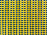 Thomas Bayrle, "Cups on Yellow", 1968, Farbserigrafie auf gelber Kunststoffplane, über Keilrahmen gespannt