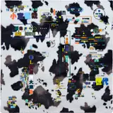 Zheng Guogu, Computer controlled by pig's brain 26, 2002, oil on synthetic cow skin