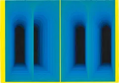 Julian Hoeber, Split Arches Small, 2022, acrylic and flashe on linen mounted on panel