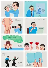 Vote (Set of 8 – Horizontal) by David Shrigley and Joan Cornellà, screenprint in colours, on wove paper, the full sheet, offered Oct 2024