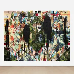 Untitled Escape Collage by Rashid Johnson, 2017, ceramic tile, mirror tile, black soap, wax, vinyl, spray enamel, sold Mar 2023