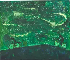Bike Riders, Night by Katherine Bradford, 2016, acrylic on canvas, sold Mar 2023