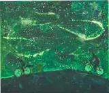Katherine Bradford, Bike Riders, Night, 2016, acrylic on canvas
