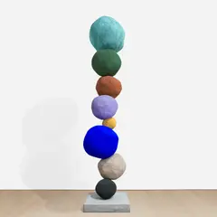 Annie Morris, Stack 8, Copper Blue, 2019, foam core, pigment, concrete, steel, plaster and sand