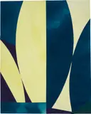 Sarah Crowner, Stacked and layered (peacock, yellow), 2018, acrylic on sewn canvas