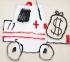 Robert Nava, Fixed Price, 2018, acrylic and grease pencil on canvas