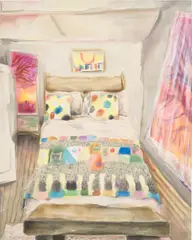 Michelle Blade, Between Rupture and Rapture/Glendale, 2020, acrylic ink on poplin