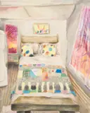 Michelle Blade, Between Rupture and Rapture/Glendale, 2020, acrylic ink on poplin