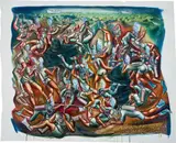 Nicole Eisenman, Battle of the Rival Divers, 1996, ink on gessoed paper