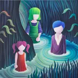 Jordi Ribes, A Family in the Cave, 2021, oil on canvas