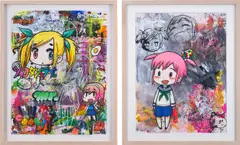Mr., Two works: (i) What You Gain by Searching; (ii) A Scenery I Saw, 2018, (i) acrylic and pencil on paper (ii) acrylic on paper