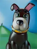 César Piette, Dog with yellow collar, 2019, acrylic on panel and polyurethane varnish