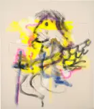 Robert Nava, Katana Angel, 2018, acrylic, spray paint, metallic paint and grease pencil on canvas
